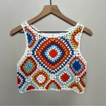 Altar'd State Crochet Top Retro Diamond Cream Red Orange Blue Sleeveless Tank Photo 3