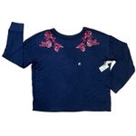Live Love Dream  Seriously Soft Knit Top Women's Med Navy Floral Embroidered Boho Photo 8