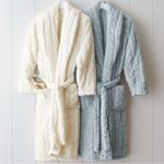 Pottery Barn  Plush Fleece Cable Knit Tie Belt Midi Long Robe in Grey Size Medium Photo 1