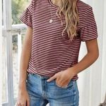 Woman’s Sz M Adorable Striped Knit Top W Cute Ruffle Short Sleeves Multi Size M Photo 4