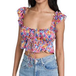 For Love & Lemons  Womens Floral Ruffled Tie Front Cottage Core Boho Crop Top‎ L Photo 0