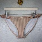 Aerie  Bikini Two Piece Scoop Ruffle Seersucker Gingham Top M Bottom S White Tan Photo 5