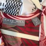 Kate Hill Sz 2P 100% Silk Red & Orange Beaded Faux Wrap Top Photo 8