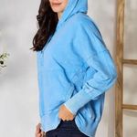 Zenana Outfitters NWT Half Snap Long Sleeve Pocket Hoodie In Washed Blue Photo 2