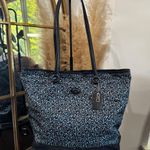 Coach F59435 Navy Floral Print Leather/Nylon Large Tote Shoulder Bag Photo 1