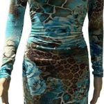 Cache turquoise, brown, white, animal leopard floral print dress Sz 2 Photo 0