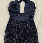 Juniors Navy Blue Sequin Halter Dress Photo 1