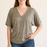 White House | Black Market Metallic Gold Silver Everyday Dolman Blouse Boxy XS Photo 0