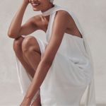 BHLDN  Anthro Nicoletta One Shoulder Removable Scarf White Ivory Satin Midi Dress Photo 7