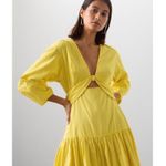 Derek Lam COLLECTIVE Yellow V-Neck Hourglass Twist Front Tiered Mini Dress 36 Photo 2