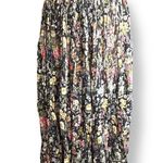 Vintage 90s Black Dark Floral Crinkle Maxi Skirt Pleated Semi Sheer Tie Waist Size L Photo 2