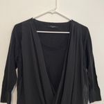 ALL SAINTS Taybar Sheer Cowl Knit Top Black Mixed Media 3/4 Sleeve M Photo 3