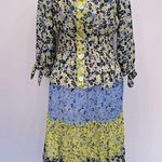 Figueroa & Flower Ditzy Mixed Blue & Yellow Floral Tiered Boho Prairie Dress S Photo 6