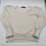 Ralph Lauren Lauren  Button Cuff Sweater Women’s Large Ivory V-Neck Knit Cotton Photo 5