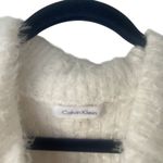 Calvin Klein Size Medium White Pink Feminine Fuzzy Mock Neck Cozy Sweater Photo 3