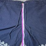 Talbots Elastic Waist Shorts Womens 12 Navy Blue Embroidered Hem Drawstring Photo 8