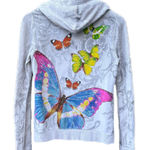 Rare Vintage Y2K Christian Audigier Butterfly White Gold Hoodie Zip Up Sweater Photo 1