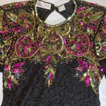 Laurence Kazar Vtg 80s 90s  Silk Sequin Beaded Party Dress Mardi Gras Black Gold Photo 2