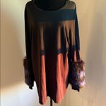Alfani Black and Brown Sweatshirt with Faux Fur Cuffs Size 2X Photo 2