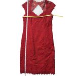 Tadashi Shoji  Flame Queen‎ Anne Neckline Open Back Corded Lace Tulle Dress Red 6 Photo 8