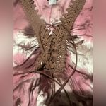 Venus  Boho Gradient Purple Tie-dye Bell Sleeve Front Crochet Tie Bust Blouse XS Photo 5