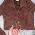 LA Hearts Double Zipper Brown Sweater Top Photo 2