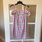 Crown & Ivy  pink lime white plaid open shoulder dress Summer New Photo 7