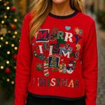 Vintage Merry Christmas Knit Sweater Heirloom Collect Red Holiday Parisian Party Size XL Photo 0