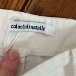 Colorful Natalie White boot leg mid rise Pants with Pink Flame Design Photo 4