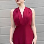Lulus Lulu’s Red Stretch Jersey Plunge Halter Dramatic Glam Formal Maxi Dress Gown M Photo 6
