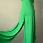 60s Vintage Handmade Lime Green Wide Leg Flare Jumpsuit Medium Photo 0