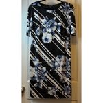 Roz & Ali  Women Black Blue Floral Stripe Short Sleeve Knee Length Dress Size M # Photo 1