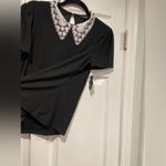 AUW NWT  Size S Black Puff Short Sleeve White Eyelet Lace Collar Top Keyhole Back Photo 4