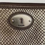 Fossil Coin Purse Pouch Leather Zipper ID Window Key Charm Pewter Gold Brown Photo 4