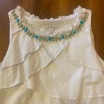dressbarn Dress 12 White Sheath Mini Dress with Tiered Ruffles Beaded Neckline Photo 2