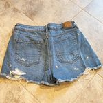 American Eagle  High Rise Floral Embroidered Distressed Denim Mom Shorts 4 Blue Photo 4
