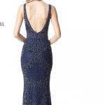 Sherri Hill  51475 Navy Blue Heavy Beaded Formal Gown Photo 1