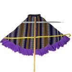 VINTAGE Poncho Full Zip Arm Holes Collar Purple Print Fringe Pom Poms One Size Size undefined Photo 6