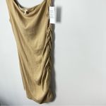 BP NWT . One Shoulder Ruched Mini Ribbed Knit Dress in Organic Tan Cotton Large Photo 5