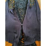 Cozy Casual Tunic Top Shabby Chic Cottagecore Crochet Sleeveless Boho in Navy Medium Photo 14