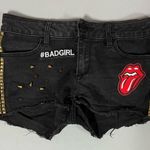 Rolling Stones Black Gold Studded Spiked Stretch Denim ‘’ ‘Supreme’ Brand ‘Noodles’ Punk Patches Jean Shorts Bottoms Size 7 💋❤️🔥 Photo 0