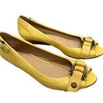 Frye Wedges Yellow Leather Buckle Detail Peep Toe Wedges, Sz 8 Photo 1