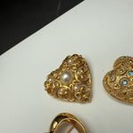Heart Shape Brooch Pin 1 With Faux Pearl 2 Blue Rhinestone Gold Tone Lot Of 3 Photo 12
