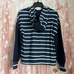 Chaser Navy Blue Striped Mixed Media Blouson Sleeve Pullover Hoodie Photo 7