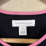 Charter Club  Black Cardigan with Pink Embroidered Lip Appliqué Size L Photo 3