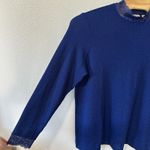 LOGO By Lori Goldstein LOGO Lori Goldstein Metallic Waffle Knit Mock Neck Top Lace Trim Blue Womens XL Photo 2
