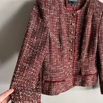 Sag Harbor Burgundy Tweed Jacket Blazer Gold Buttons Career Chic Size 12 Red Photo 3
