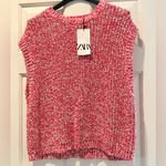NWT  Size M Zara Red White Knit Sleeveless Oversized Sweater Vest Top Photo 0