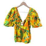 Farm Rio NEW  Chic Pears Short-Sleeve Blouse Top Orange Fruit Print Large L NWT Photo 3