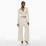 Aritzia  Babaton Sculpt Knit Polo Long Sleeve Off White Beige Matte Pearl Size XS Photo 2